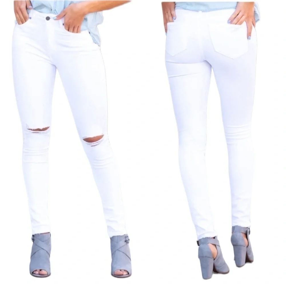 KanCan Taylor High Rise Distressed Skinny Jeans Size 15 / 31 White